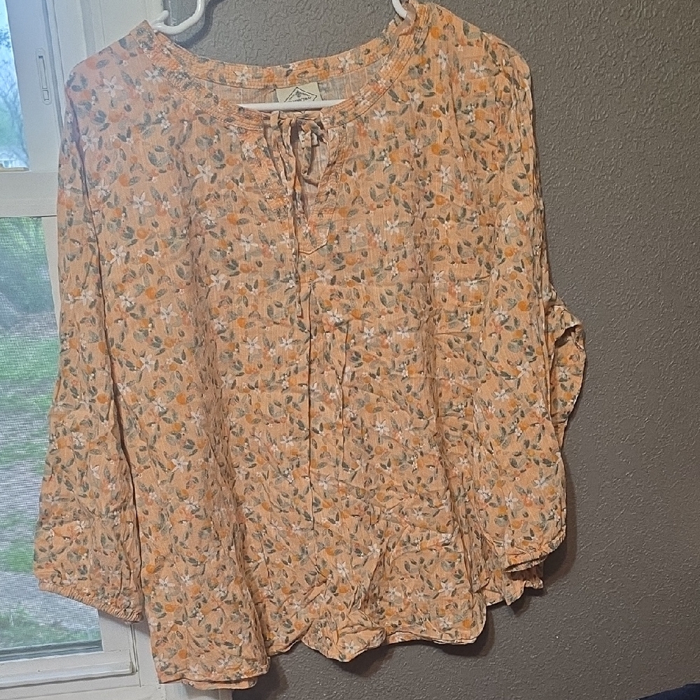 St. John's Bay Peach Floral Tie-Front Tunic